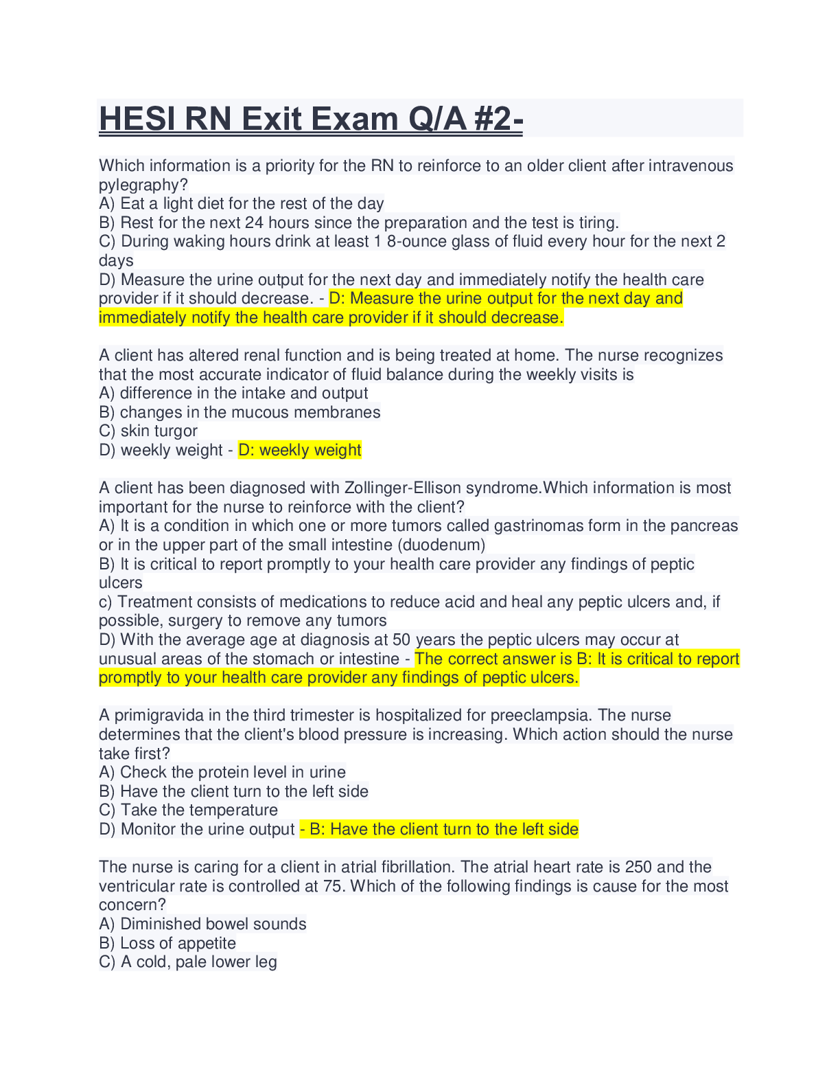 Preview image for HESI RN Exit Exam 160 Q/A #2- Updated for fall 2022.